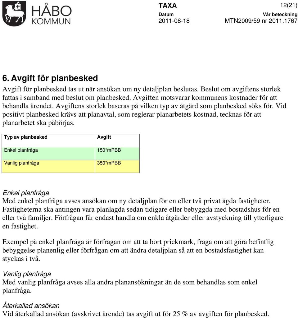 Vid positivt planbesked krävs att planavtal, som reglerar planarbetets kostnad, tecknas för att planarbetet ska påbörjas.
