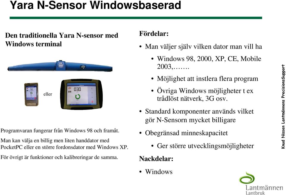 Fördelar: Man väljer själv vilken dator man vill ha Windows 98, 2000, XP, CE, Mobile 2003,.