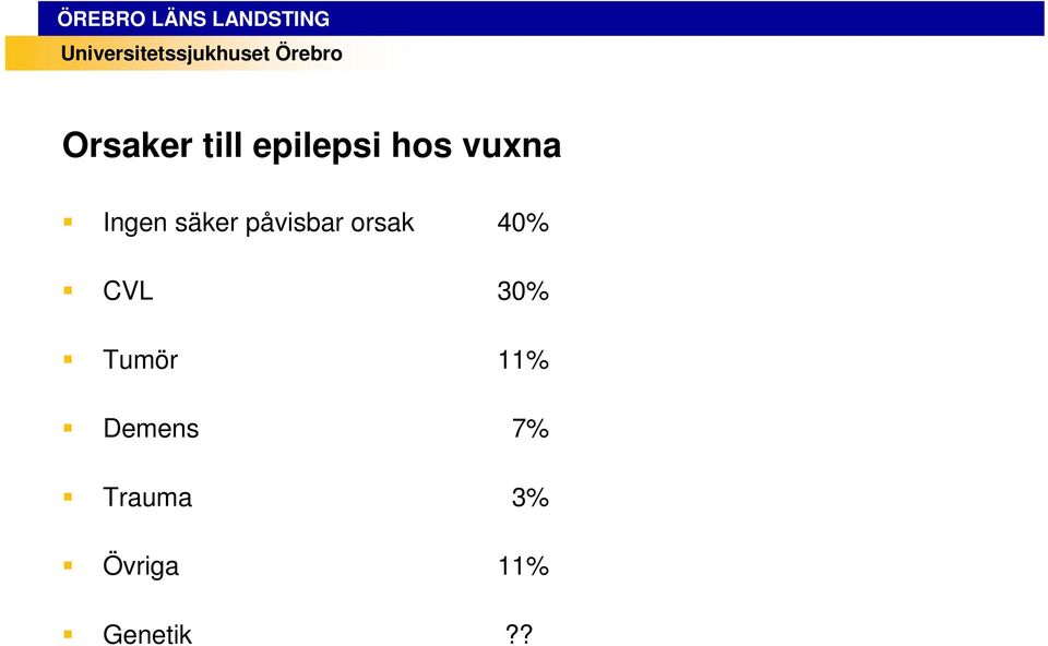 orsak 40% CVL 30% Tumör 11%