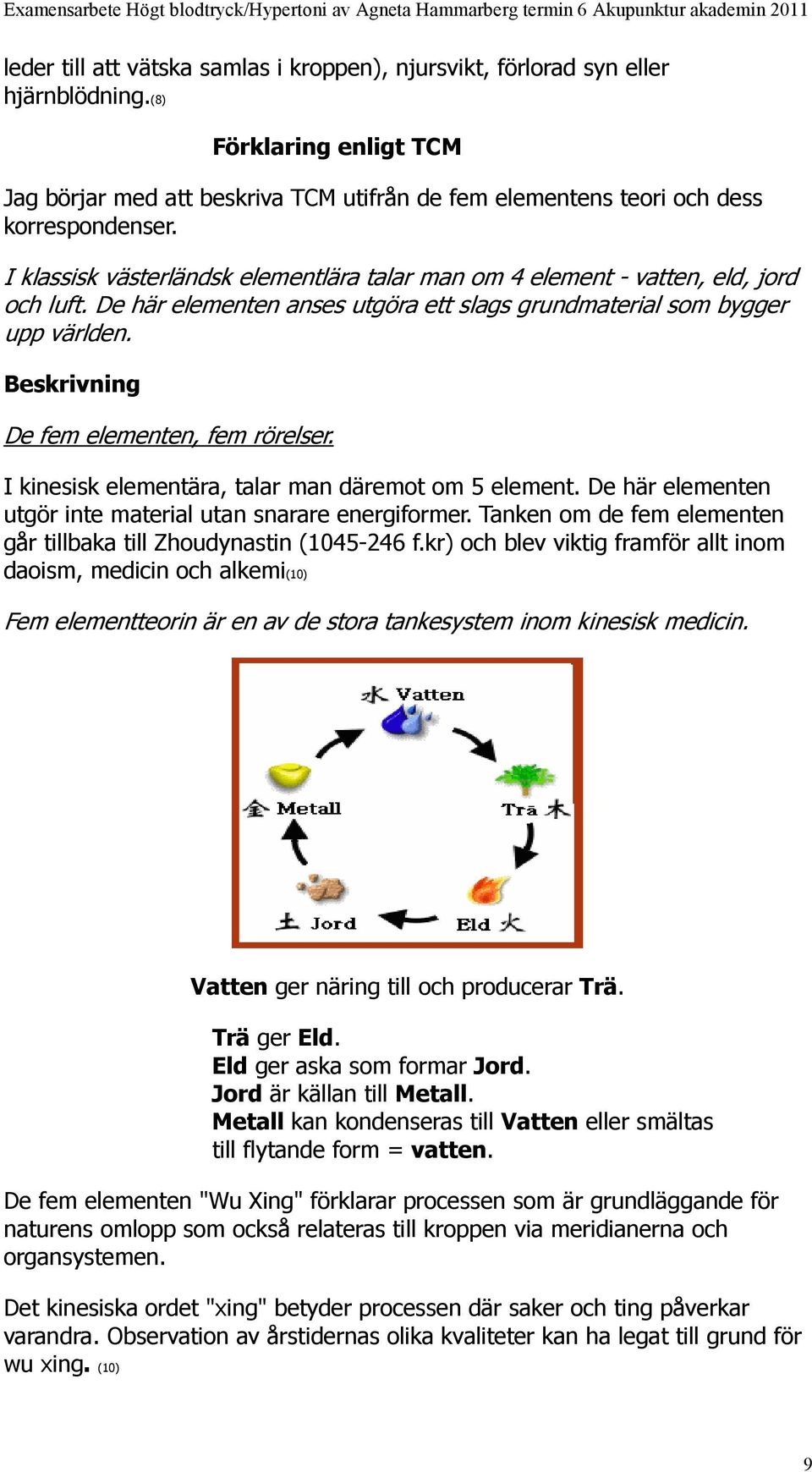 Beskrivning De fem elementen, fem rörelser. I kinesisk elementära, talar man däremot om 5 element. De här elementen utgör inte material utan snarare energiformer.