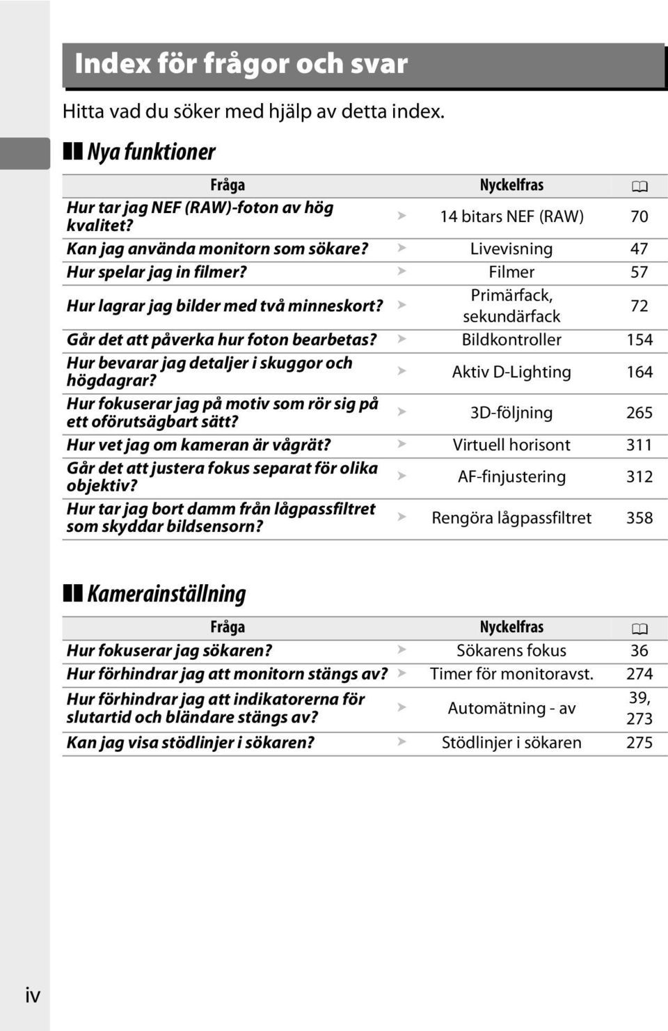 Primärfack, sekundärfack 72 Går det att påverka hur foton bearbetas? Bildkontroller 154 Hur bevarar jag detaljer i skuggor och högdagrar?
