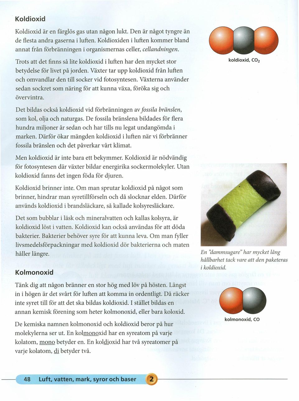 Växter tar upp koldioxid från luften och omvandlar den till socker vid fotosyntesen. Växterna använder sedan sockret som näring för att kunna växa, föröka sig och övervintra.