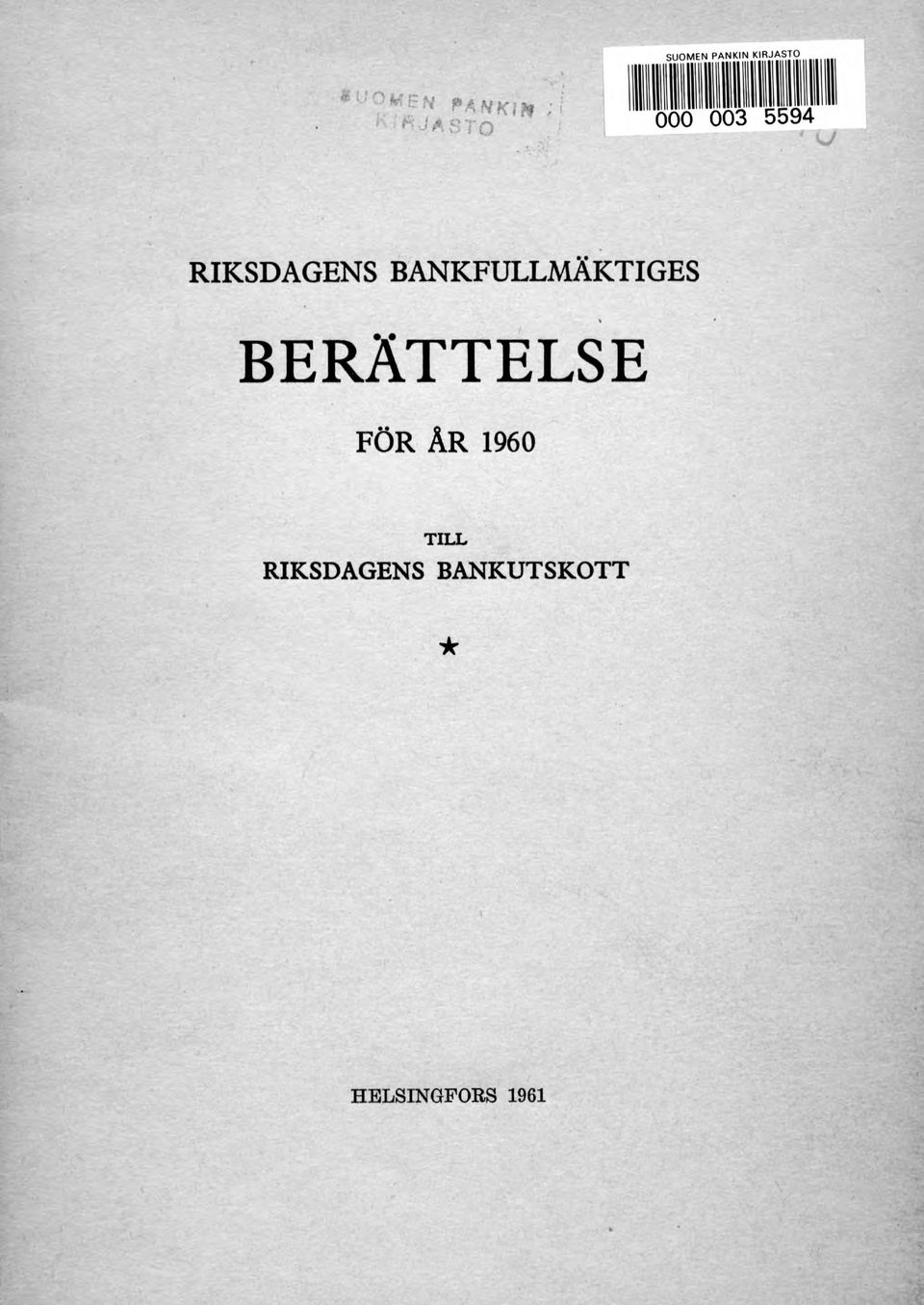 BERÄTTELSE FÖR ÅR 1960