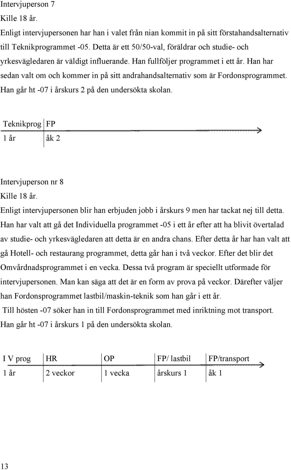 Han har sedan valt om och kommer in på sitt andrahandsalternativ som är Fordonsprogrammet. Han går ht -07 i årskurs 2 på den undersökta skolan. Teknikprog FP 1 år åk 2 Intervjuperson nr 8 Kille 18 år.