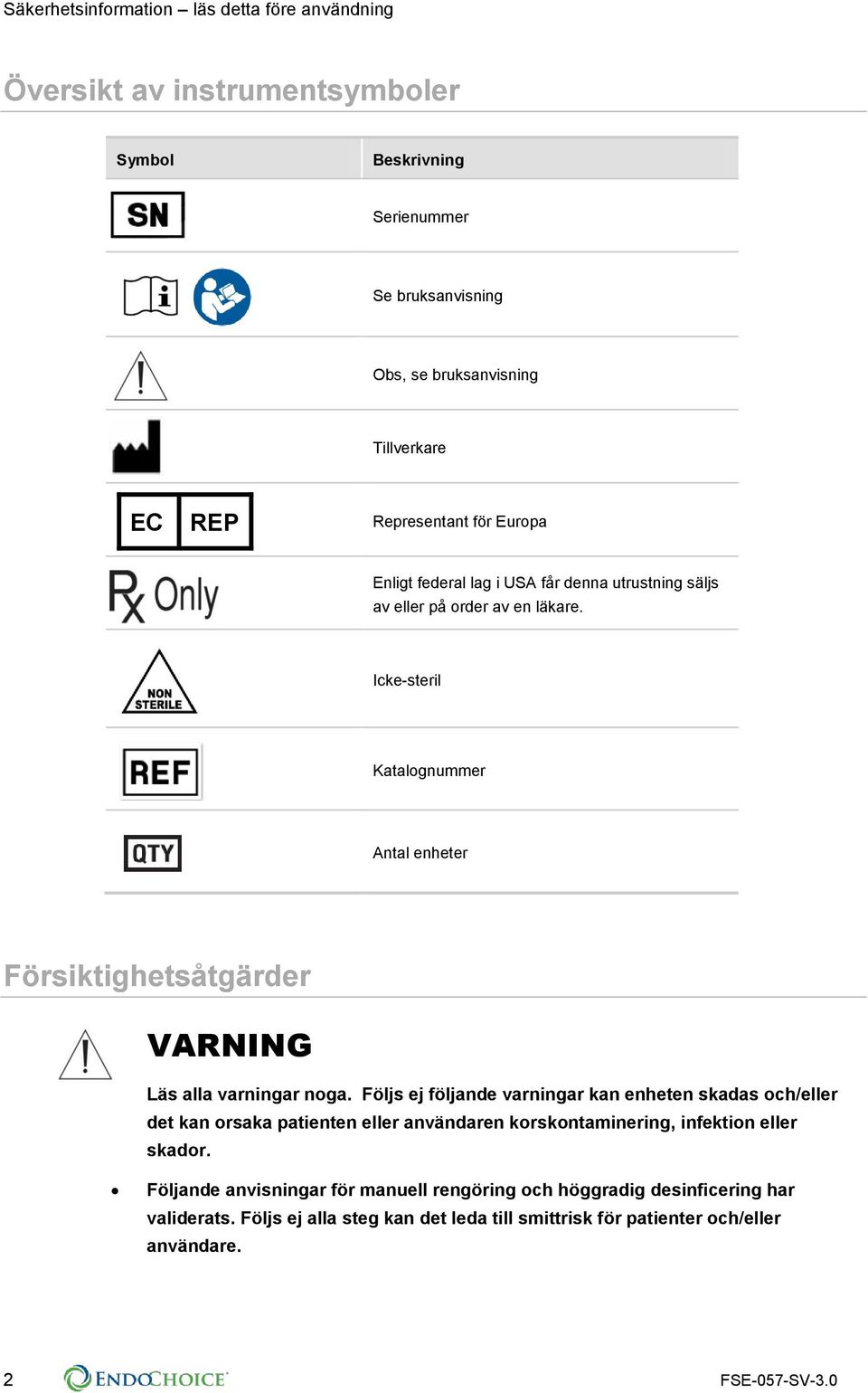 Icke-steril Katalognummer Antal enheter Försiktighetsåtgärder VARNING Läs alla varningar noga.