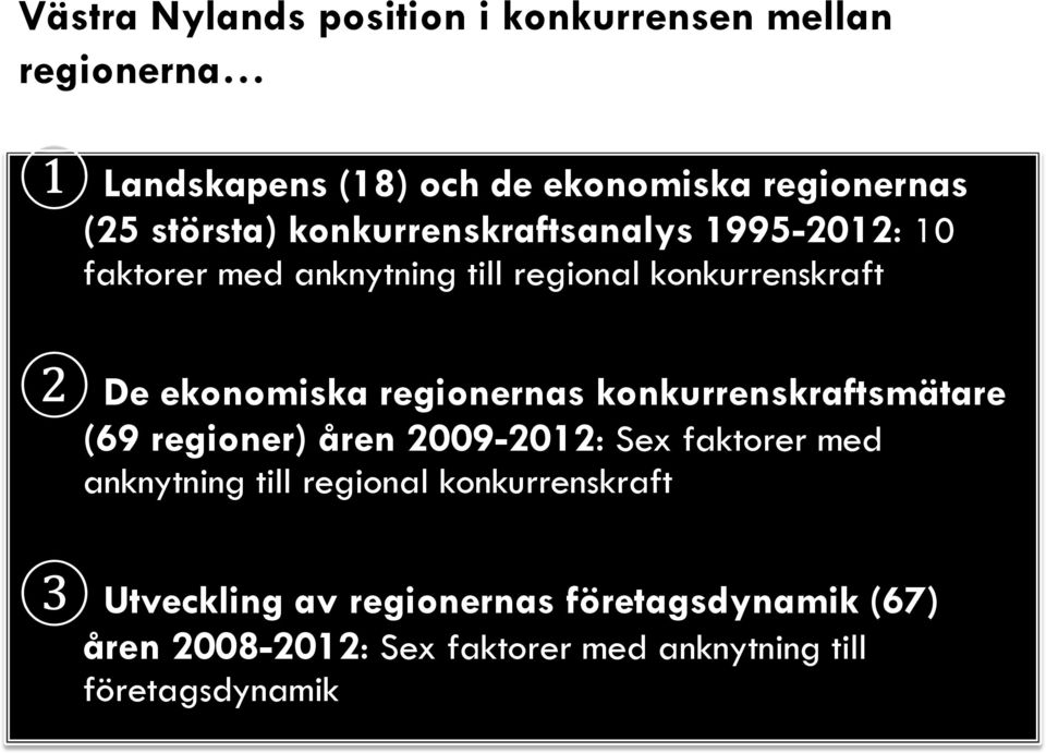 regionernas konkurrenskraftsmätare (69 regioner) åren 2009-2012: Sex faktorer med anknytning till regional