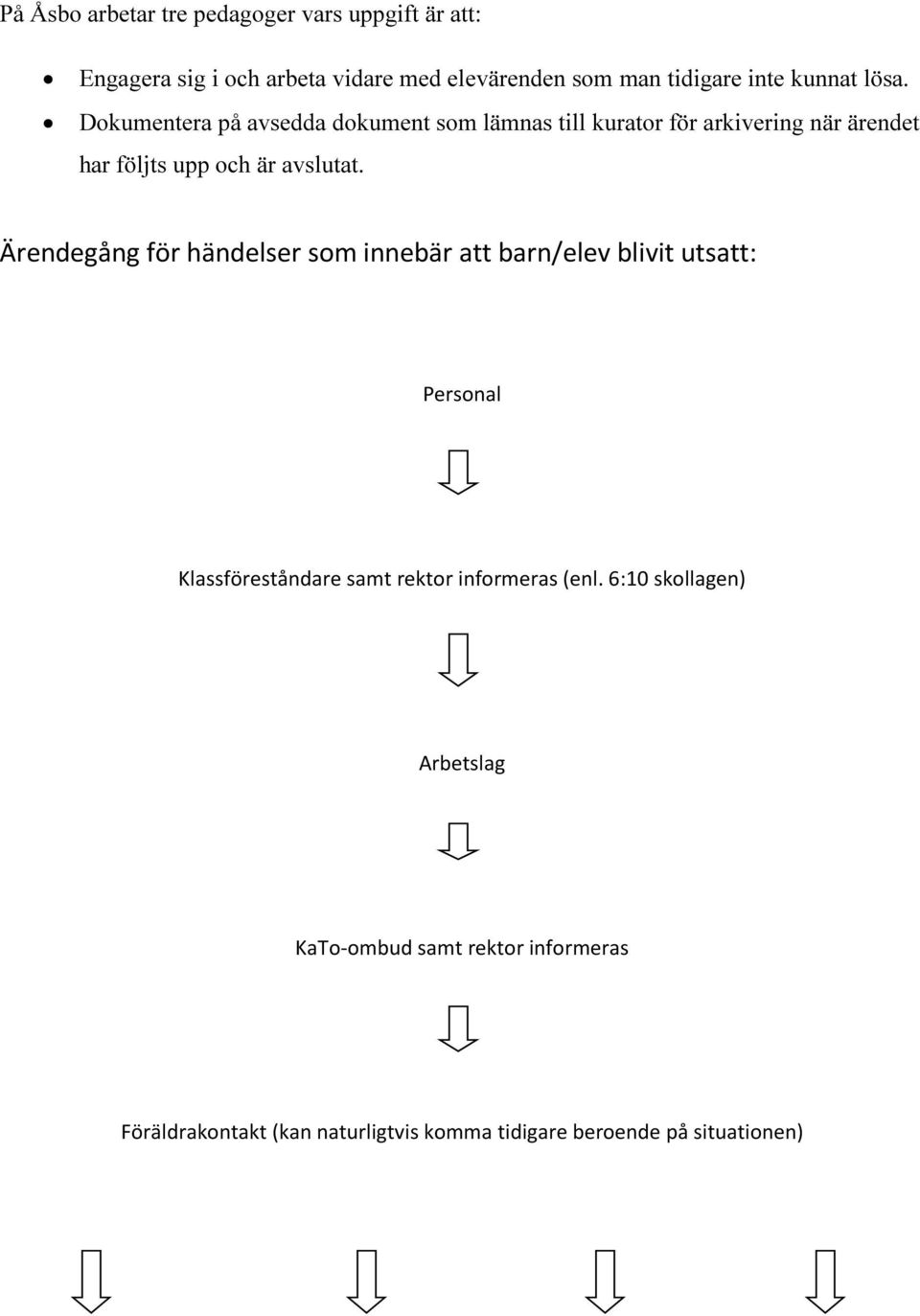 Ärendegång för händelser som innebär att barn/elev blivit utsatt: Personal Klassföreståndare samt rektor informeras (enl.