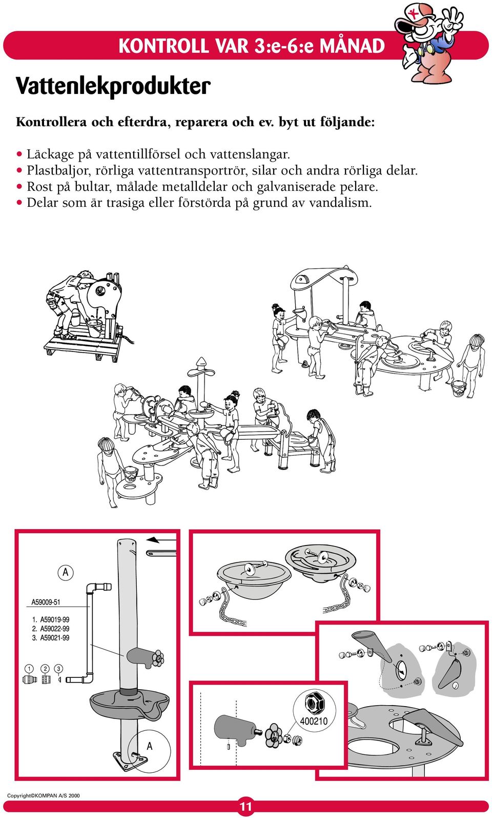 Plastbaljor, rörliga vattentransportrör, silar och andra rörliga delar.