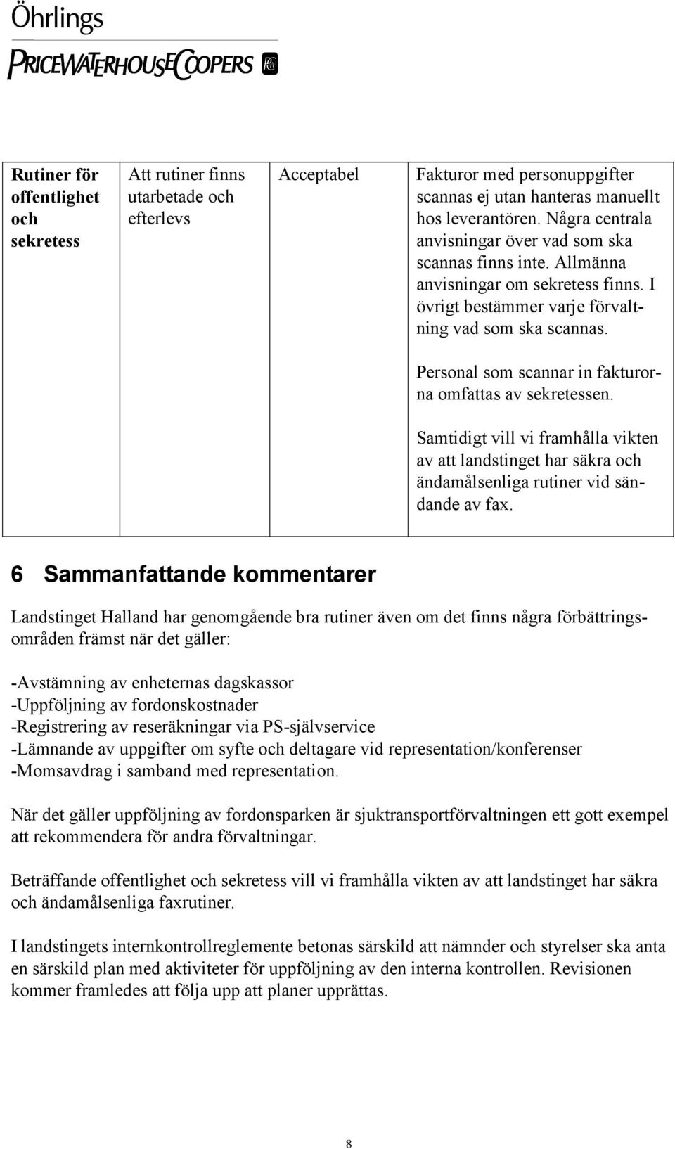 Personal som scannar in fakturorna omfattas av sekretessen. Samtidigt vill vi framhålla vikten av att landstinget har säkra och ändamålsenliga rutiner vid sändande av fax.