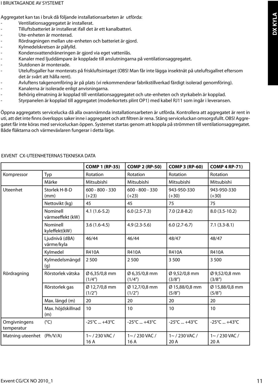 - Kondensvattendräneringen är gjord via eget vattenlås. - Kanaler med ljuddämpare är kopplade till anslutningarna på ventilationsaggregatet. - Slutdonen är monterade.