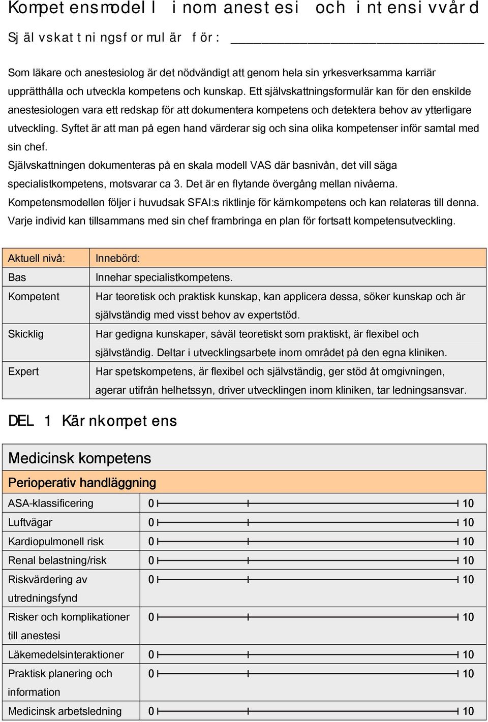 Syftet är att man på egen hand värderar sig och sina olika kompetenser inför samtal med sin chef.