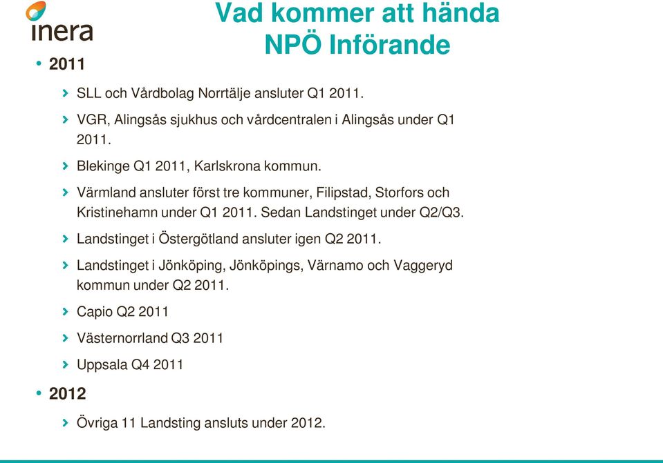 Plats för bild 2012 Värmland ansluter först tre kommuner, Filipstad, Storfors och Kristinehamn under Q1 2011.