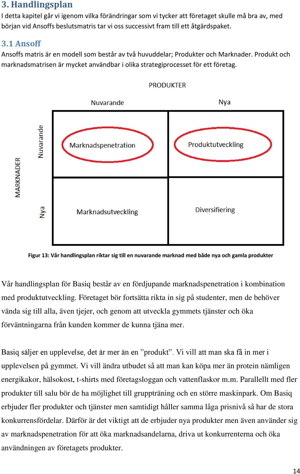 Figur 13: Vår handlingsplan riktar sig till en nuvarande marknad med både nya och gamla produkter Vår handlingsplan för Basiq består av en fördjupande marknadspenetration i kombination med