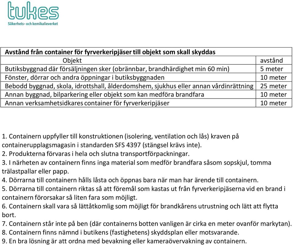 container för fyrverkeripjäser avstånd 5 meter 10 meter 25 meter 10 meter 10 meter 1.
