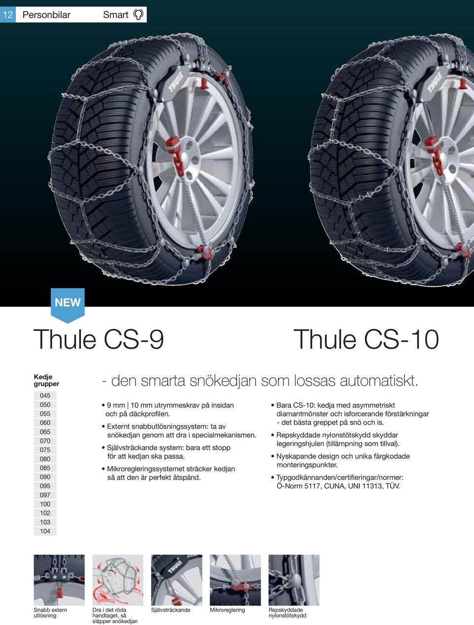 Självsträckande system: bara ett stopp för att kedjan ska passa. Mikroregleringssystemet sträcker kedjan så att den är perfekt åtspänd.