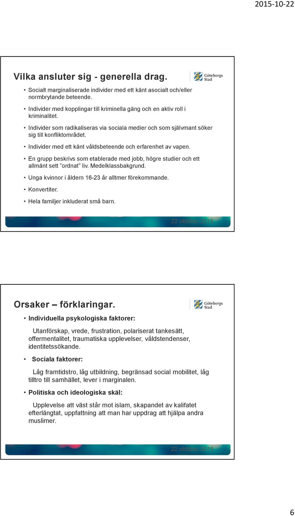 Individer med ett känt våldsbeteende och erfarenhet av vapen. En grupp beskrivs som etablerade med jobb, högre studier och ett allmänt sett ordnat liv. Medelklassbakgrund.