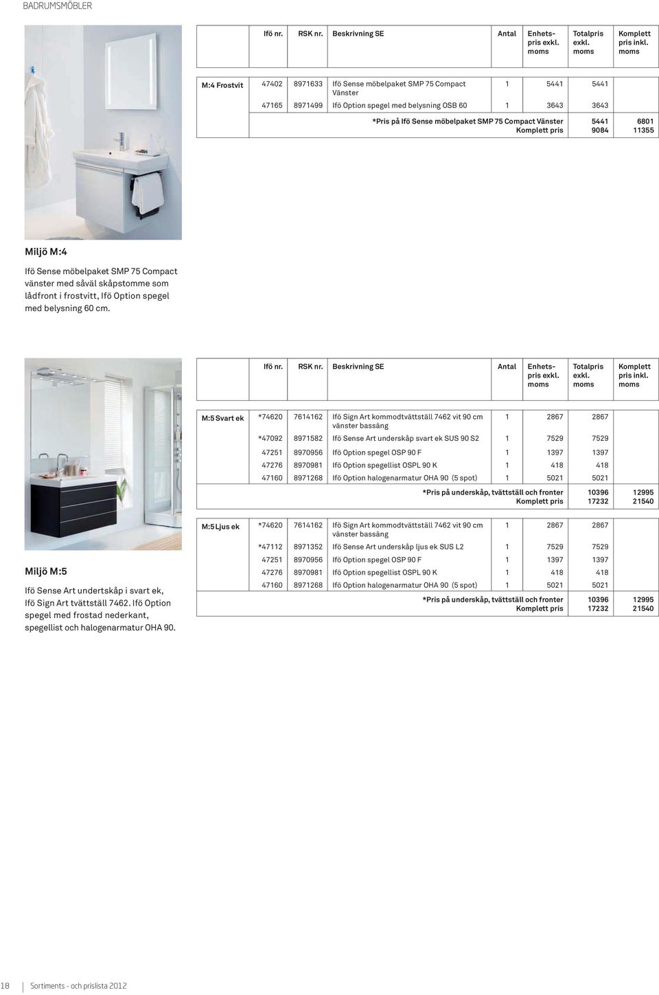 Vänster Komplett pris 5441 9084 6801 11355 Miljö M:4 Ifö Sense möbelpaket SMP 75 Compact vänster med såväl skåpstomme som lådfront i frostvitt, Ifö Option spegel med belysning 60 cm.