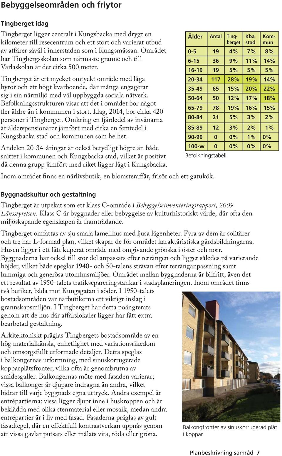 Tingberget är ett mycket omtyckt område med låga hyror och ett högt kvarboende, där många engagerar sig i sin närmiljö med väl uppbyggda sociala nätverk.