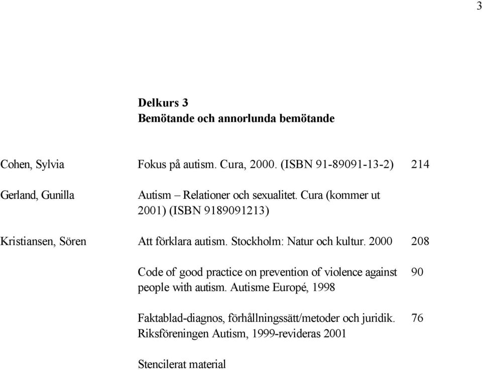 Cura (kommer ut 2001) (ISBN 91891213) Kristiansen, Sören Att förklara autism. Stockholm: Natur och kultur.
