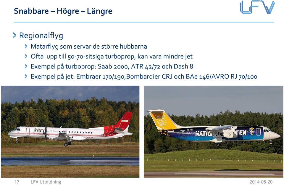 jet Exempel på turboprop: Saab 2000, ATR 42/72 och Dash8 Exempel