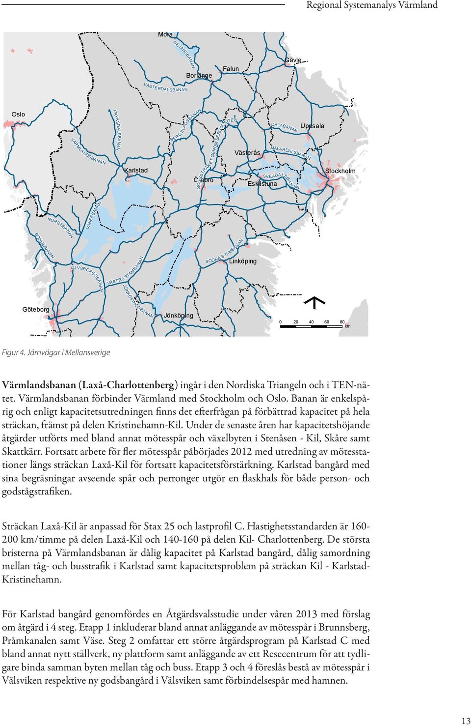 Järnvägar i Mellansverige Värmlandsbanan (Laxå-Charlottenberg) ingår i den Nordiska Triangeln och i TN-nätet. Värmlandsbanan förbinder Värmland med Stockholm och Oslo.
