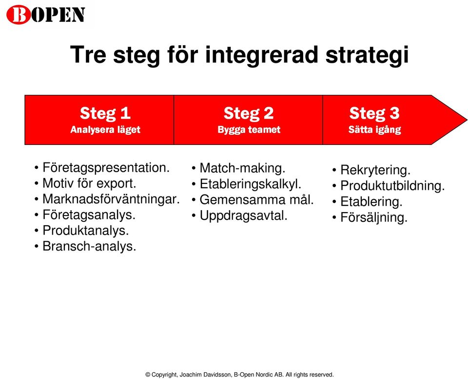 Företagsanalys. Produktanalys. Bransch-analys. Match-making. Etableringskalkyl.