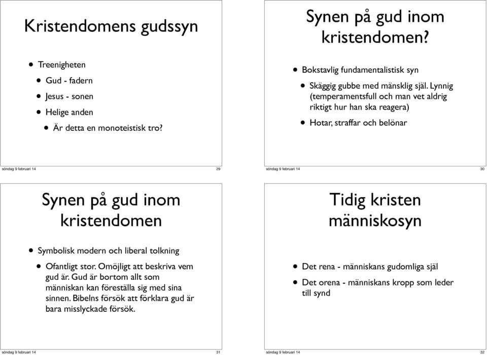 Lynnig (temperamentsfull och man vet aldrig riktigt hur han ska reagera) Hotar, straffar och belönar 29 30 Synen på gud inom kristendomen Tidig kristen människosyn