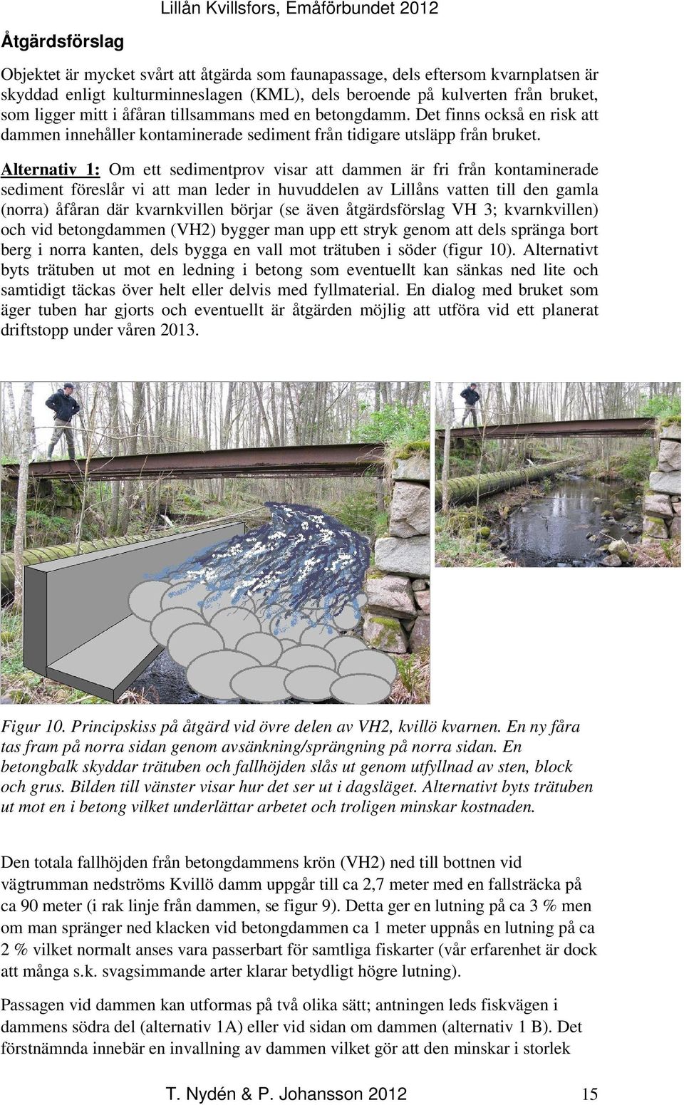 Alternativ 1: Om ett sedimentprov visar att dammen är fri från kontaminerade sediment föreslår vi att man leder in huvuddelen av Lillåns vatten till den gamla (norra) åfåran där kvarnkvillen börjar