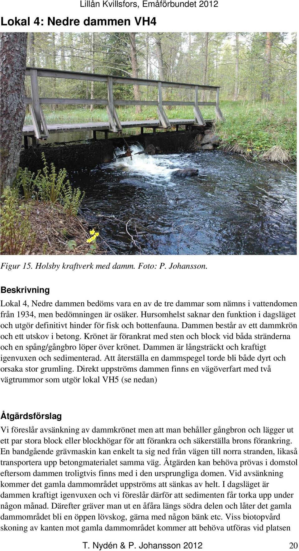 Hursomhelst saknar den funktion i dagsläget och utgör definitivt hinder för fisk och bottenfauna. Dammen består av ett dammkrön och ett utskov i betong.
