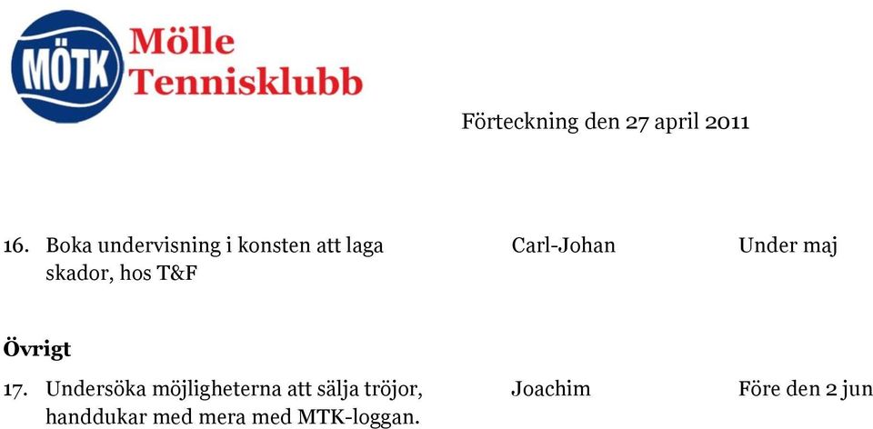 maj skador, hos T&F Övrigt 17.