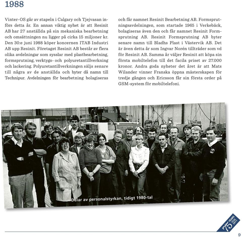 Den 30:e juni 1988 köper koncernen ITAB Industri AB upp Resinit.