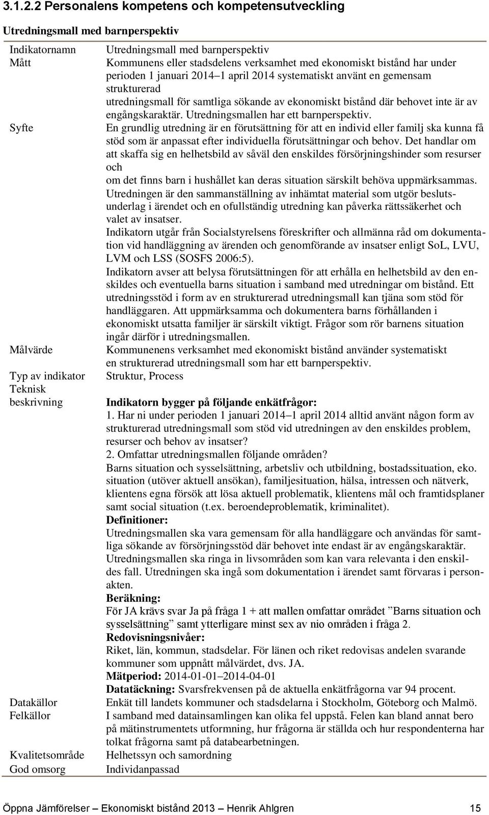 Kommunens eller stadsdelens verksamhet med ekonomiskt bistånd har under perioden 1 januari 2014 1 april 2014 systematiskt använt en gemensam strukturerad utredningsmall för samtliga sökande av