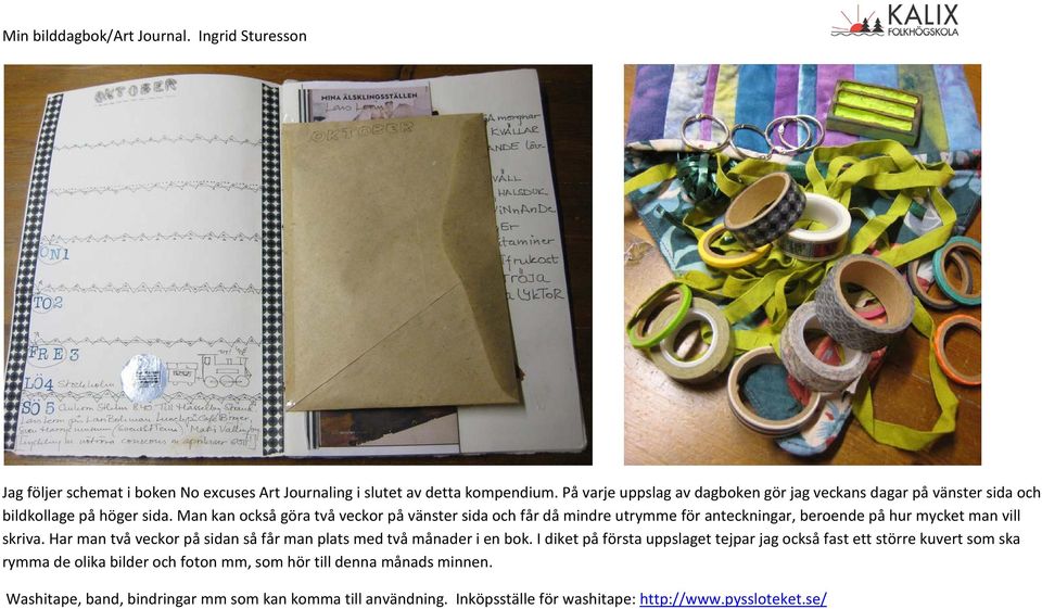 Man kan också göra två veckor på vänster sida och får då mindre utrymme för anteckningar, beroende på hur mycket man vill skriva.