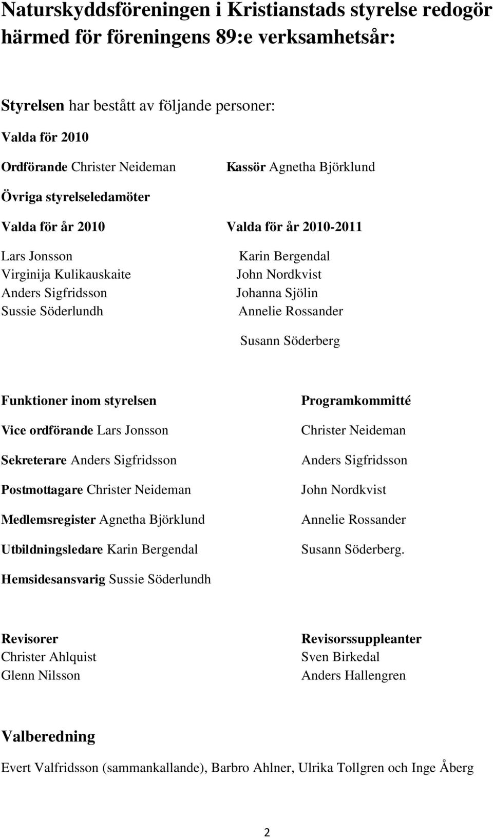 Susann Söderberg Funktioner inom styrelsen Vice ordförande Lars Jonsson Sekreterare Anders Sigfridsson Postmottagare Medlemsregister Agnetha Björklund Utbildningsledare Karin Bergendal