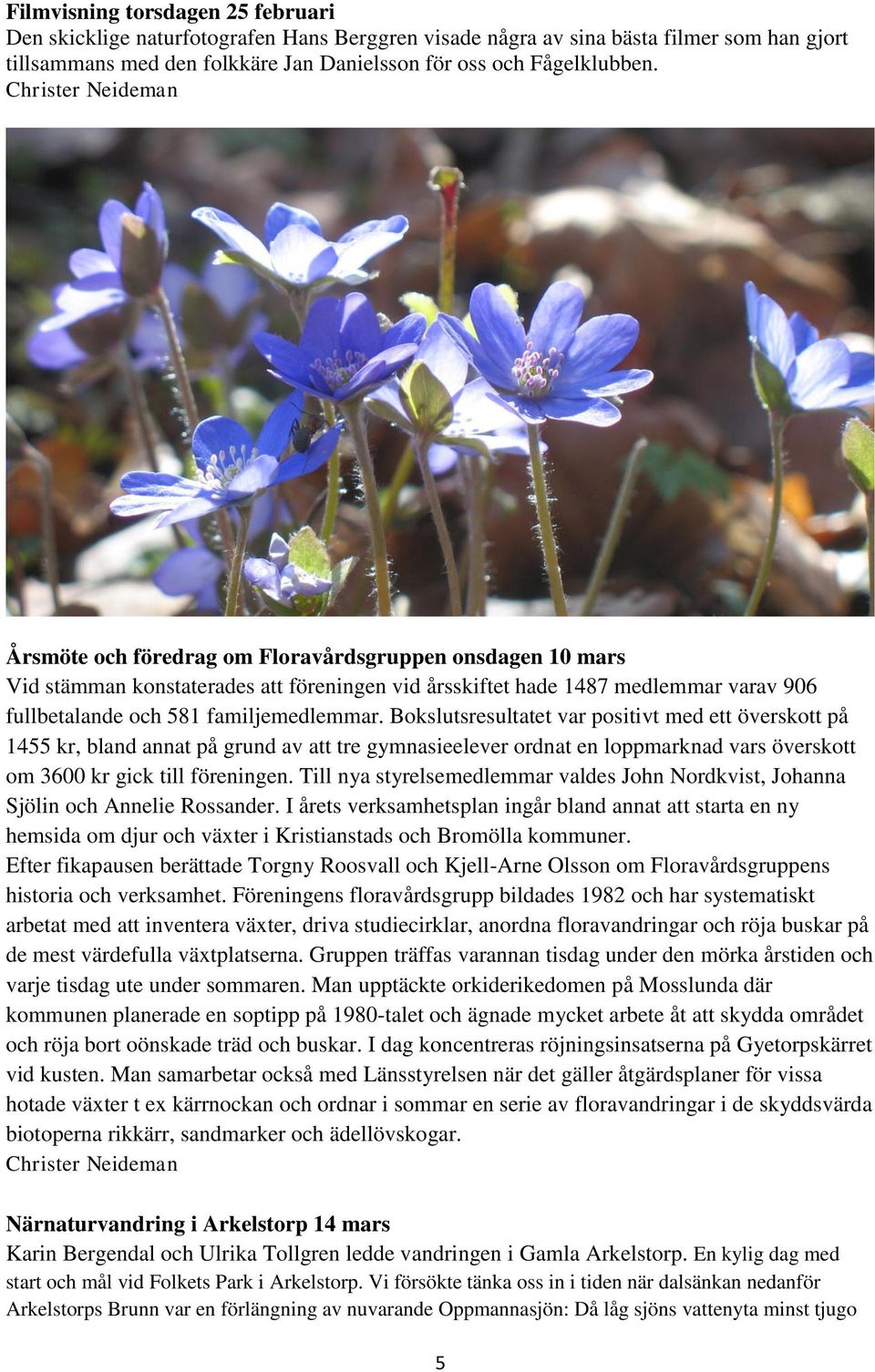 Bokslutsresultatet var positivt med ett överskott på 1455 kr, bland annat på grund av att tre gymnasieelever ordnat en loppmarknad vars överskott om 3600 kr gick till föreningen.