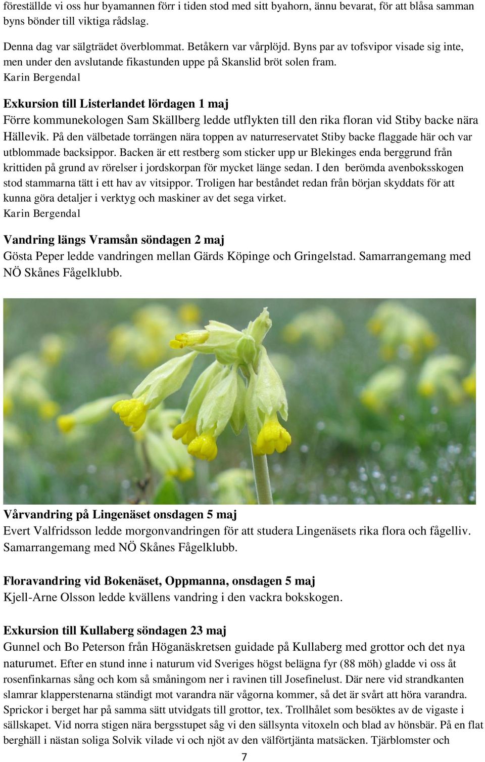 Karin Bergendal Exkursion till Listerlandet lördagen 1 maj Förre kommunekologen Sam Skällberg ledde utflykten till den rika floran vid Stiby backe nära Hällevik.