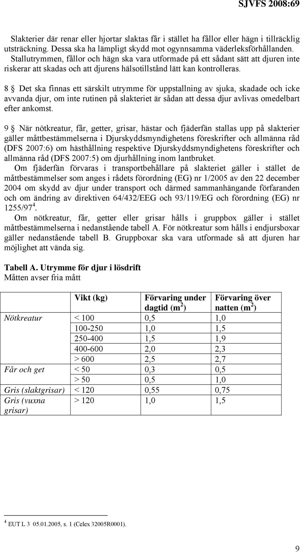 8 Det ska finnas ett särskilt utrymme för uppstallning av sjuka, skadade och icke avvanda djur, om inte rutinen på slakteriet är sådan att dessa djur avlivas omedelbart efter ankomst.