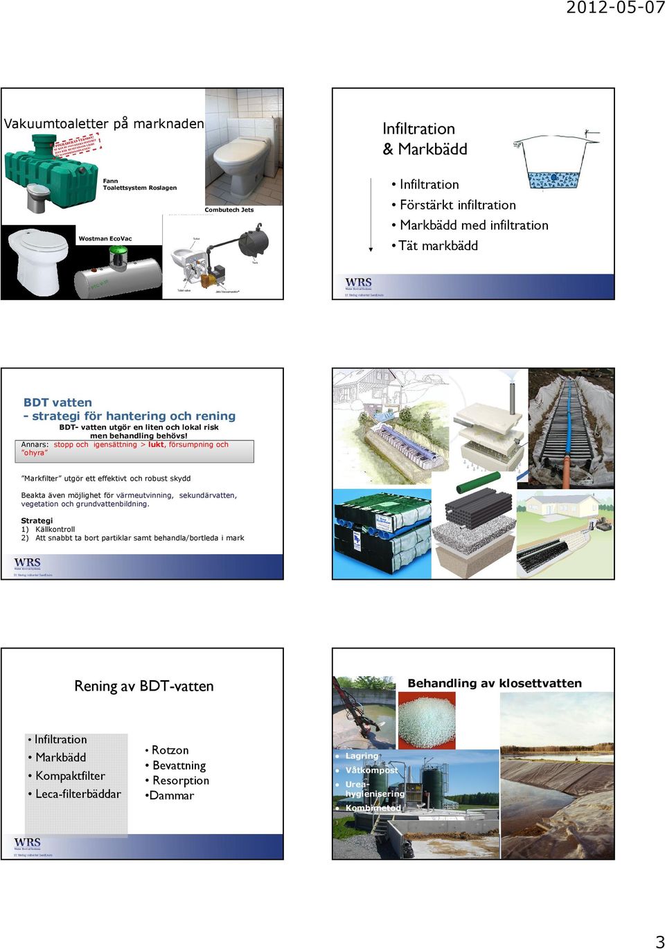 Annars: stopp och igensättning > lukt, försumpning och ohyra Markfilter utgör ett effektivt och robust skydd Beakta även möjlighet för värmeutvinning, sekundärvatten, vegetation och