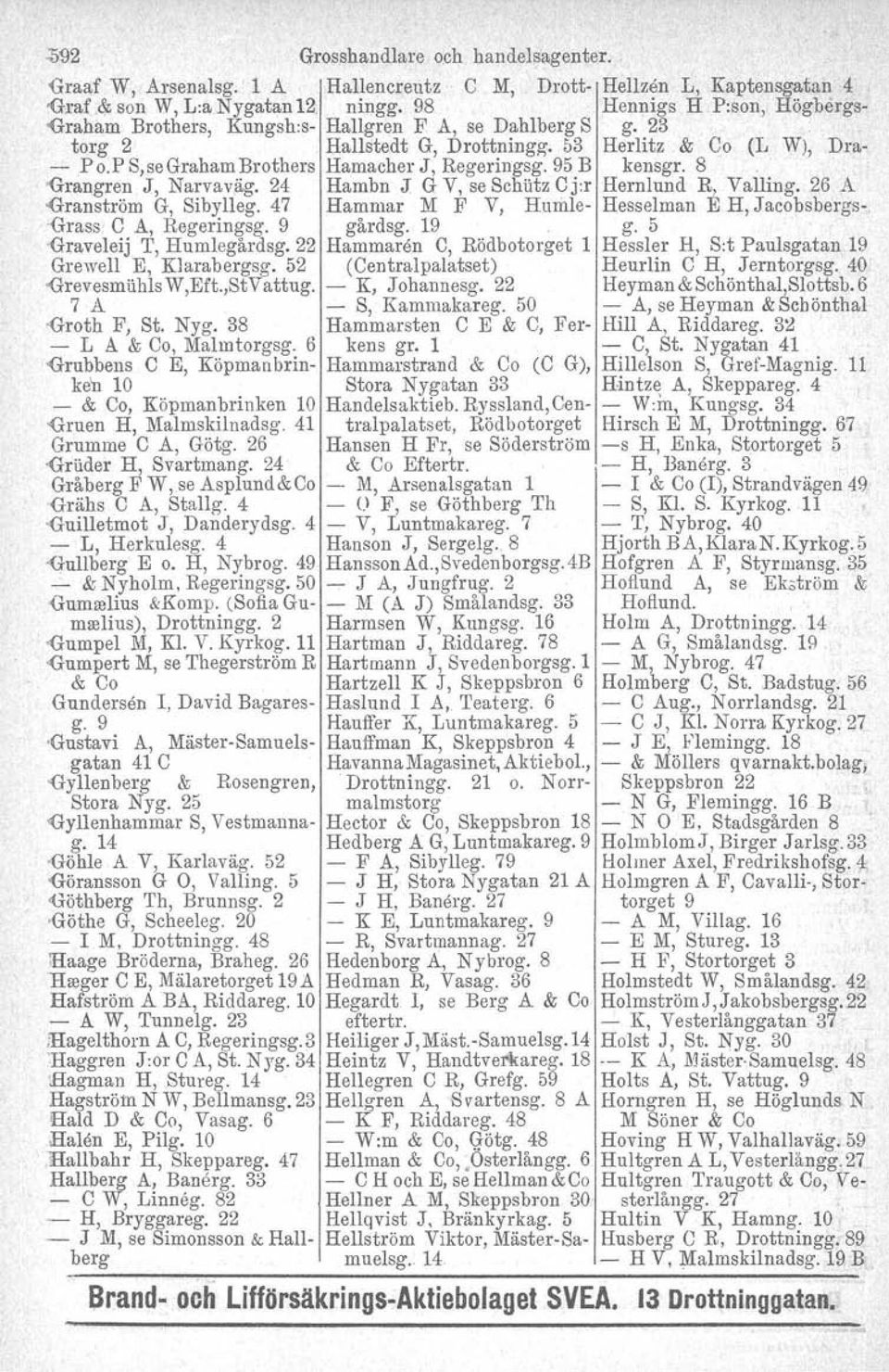 P S,seGrahamBrothers Hamacher J, Regeringsg. 95 B kensgr. 8 -Grangren J, Narvaväg. 24 Hambn J G V, se Schiitz Cj:r Hemlund R, Valling. 26 A -Gran ström G, Sibylleg.