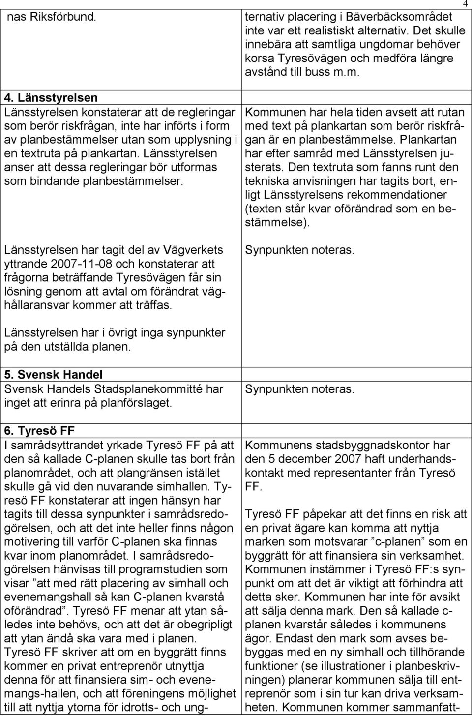 Länsstyrelsen anser att dessa regleringar bör utformas som bindande planbestämmelser. Kommunen har hela tiden avsett att rutan med text på plankartan som berör riskfrågan är en planbestämmelse.