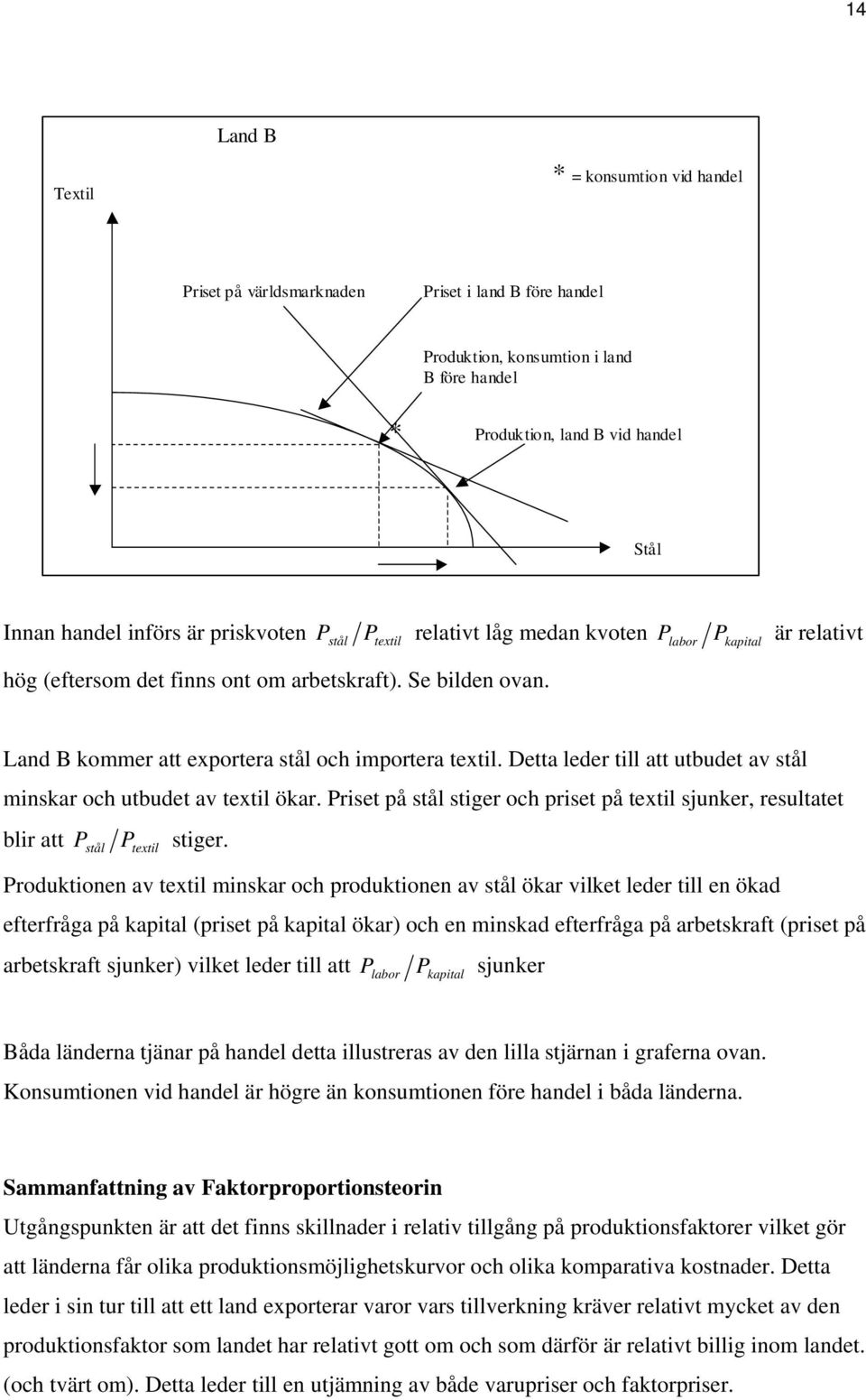 Detta leder till att utbudet av stål minskar och utbudet av textil ökar. riset på stål stiger och priset på textil sjunker, resultatet blir att stiger.