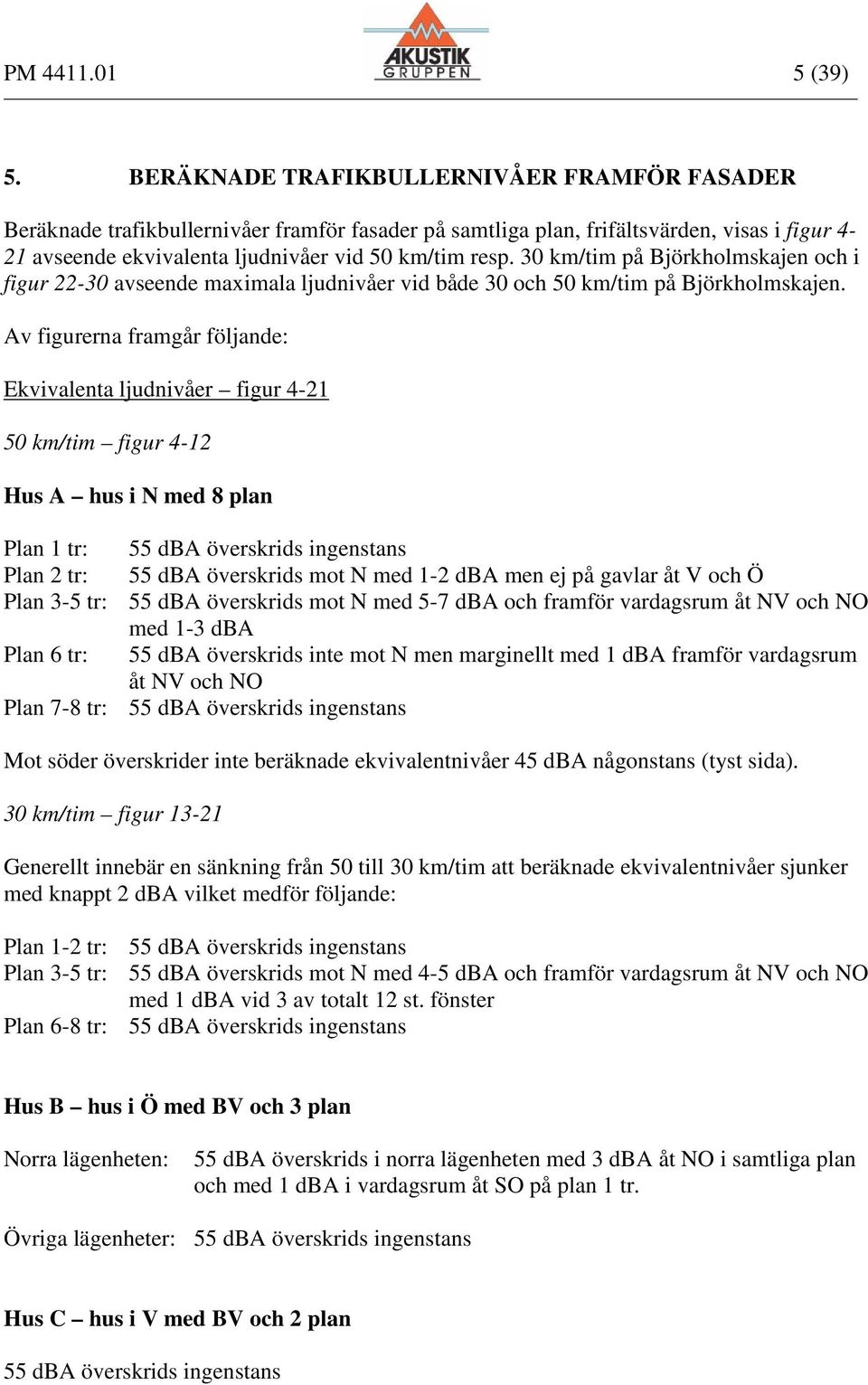 30 km/tim på Björkholmskajen och i figur 22-30 avseende maximala ljudnivåer vid både 30 och km/tim på Björkholmskajen.