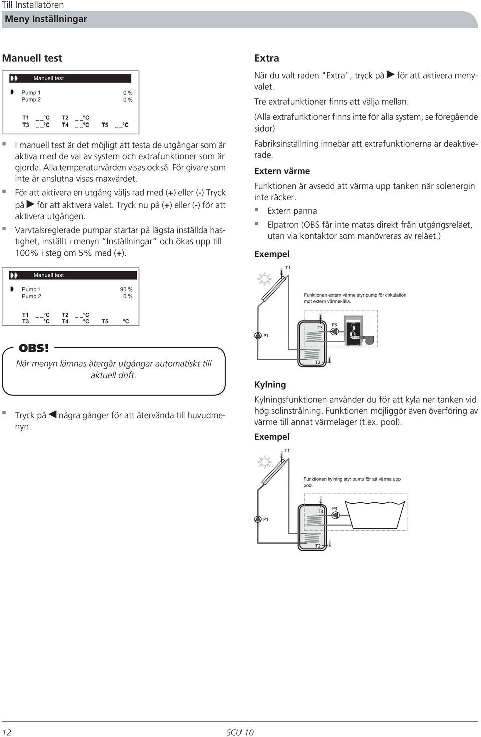 För att aktivera en utgång väljs rad med (+) eller (-) Tryck på för att aktivera valet. Tryck nu på (+) eller (-) för att aktivera utgången.