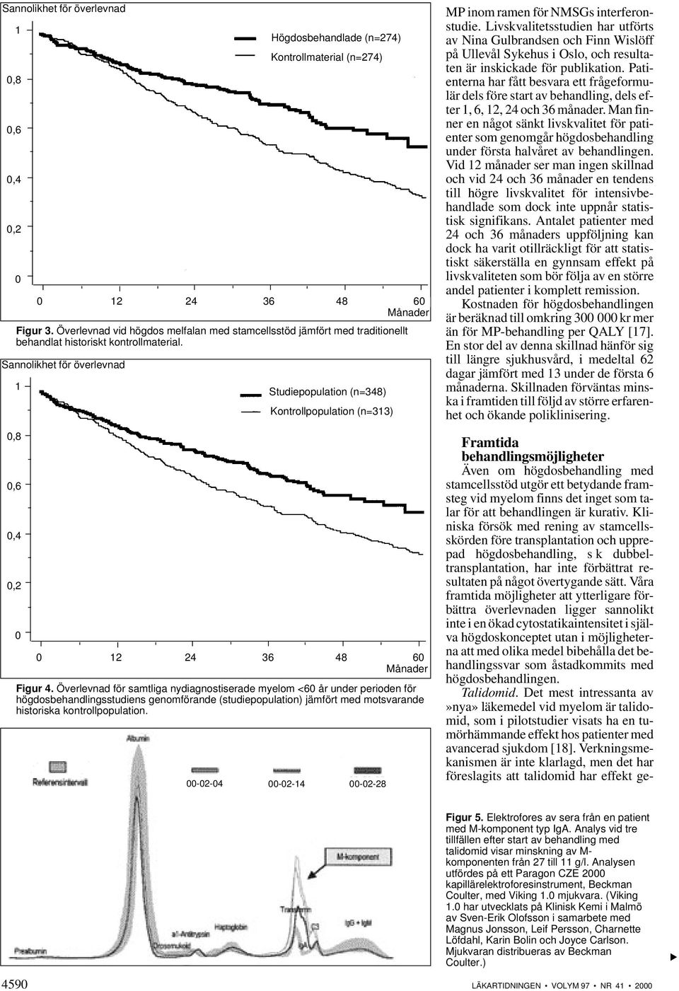 Överlevnad för samtliga nydiagnostiserade myelom <60 år under perioden för högdosbehandlingsstudiens genomförande (studiepopulation) jämfört med motsvarande historiska kontrollpopulation.