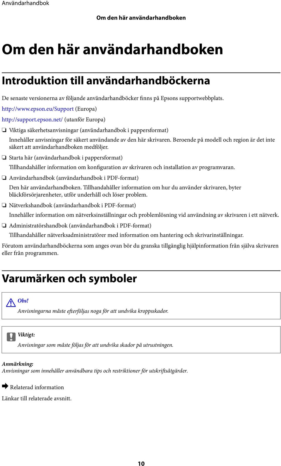 Beroende på modell och region är det inte säkert att användarhandboken medföljer.