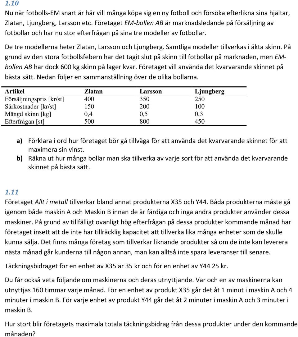 Samtliga modeller tillverkas i äkta skinn. På grund av den stora fotbollsfebern har det tagit slut på skinn till fotbollar på marknaden, men EMbollen AB har dock 600 kg skinn på lager kvar.