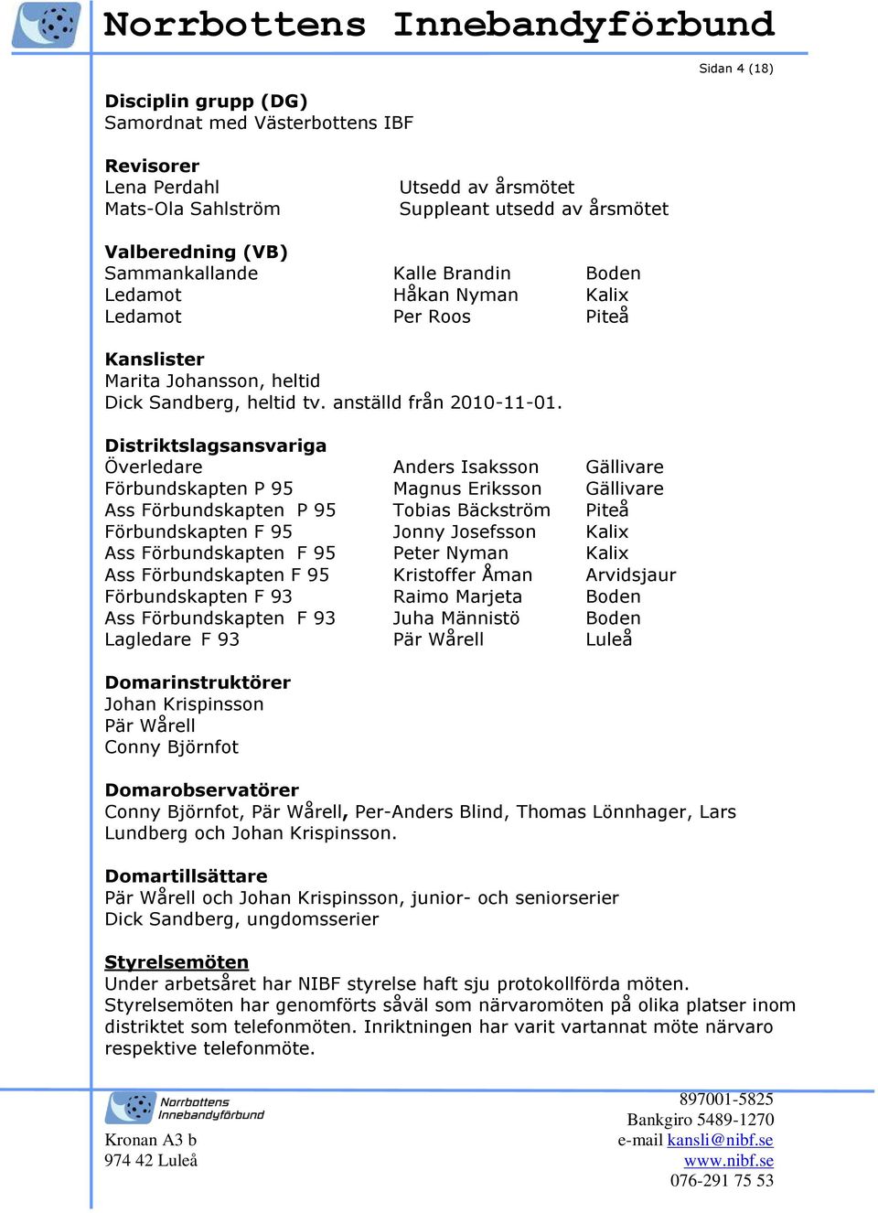 Distriktslagsansvariga Överledare Anders Isaksson Gällivare Förbundskapten P 95 Magnus Eriksson Gällivare Ass Förbundskapten P 95 Tobias Bäckström Piteå Förbundskapten F 95 Jonny Josefsson Kalix Ass