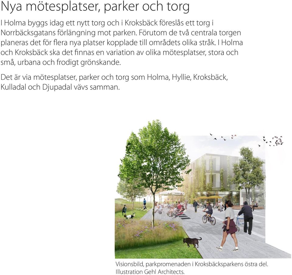 I Holma och Kroksbäck ska det finnas en variation av olika mötesplatser, stora och små, urbana och frodigt grönskande.