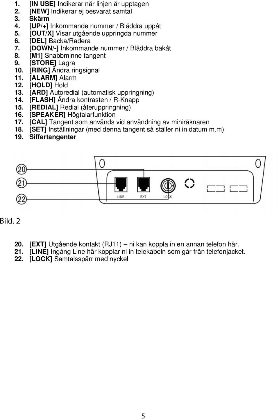 [ARD] Autoredial (automatisk uppringning) 14. [FLASH] Ändra kontrasten / R-Knapp 15. [REDIAL] Redial (återuppringning) 16. [SPEAKER] Högtalarfunktion 17.