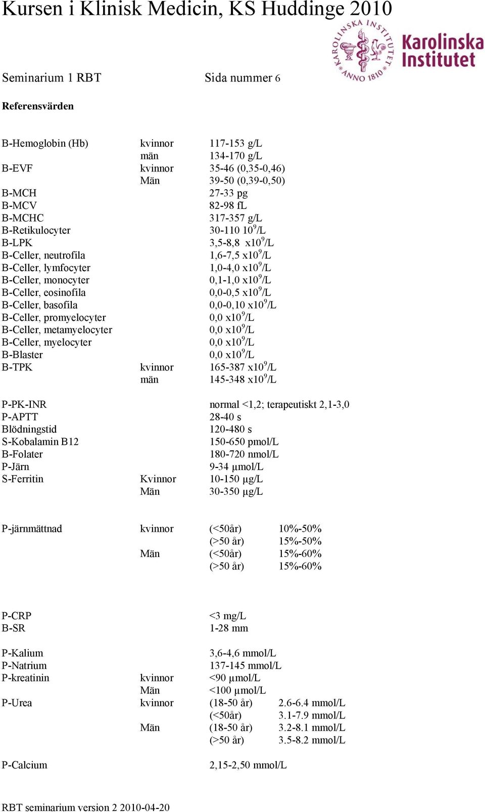 x10 9 /L B-Celler, basofila 0,0-0,10 x10 9 /L B-Celler, promyelocyter 0,0 x10 9 /L B-Celler, metamyelocyter 0,0 x10 9 /L B-Celler, myelocyter 0,0 x10 9 /L B-Blaster 0,0 x10 9 /L B-TPK kvinnor 165-387